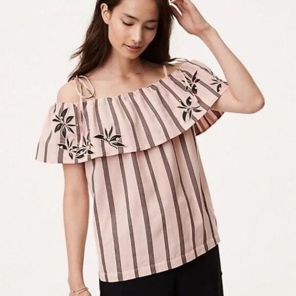 ❄️ LOFT | Pink Striped Orchid Cold Shoulder Top Plus Size XXL